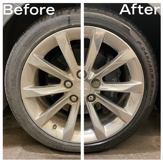 Car interior cleaning before and after; dirty floor mat transformed to spotless condition.