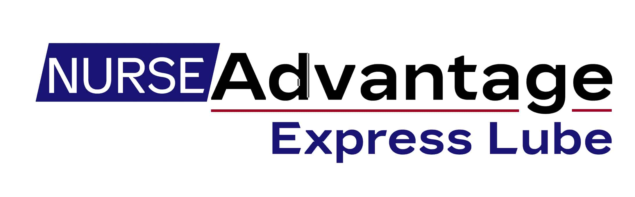 Nurse Advantage Express Lube logo featuring bold blue and black lettering on a white background.
